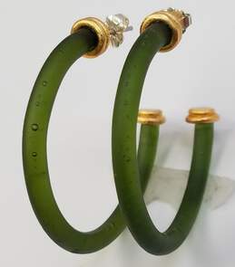 Michael Vincent Michaud Artisan Green Glass Hoop Earrings alternative image