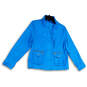 Womens Blue Mock Neck Long Sleeve Pockets Full-Zip Jackets Size PL image number 4