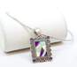 Carolyn Pollack 925 Amethyst & Mother Of Pearl Geometric Etched Pendant Necklace 36g image number 2