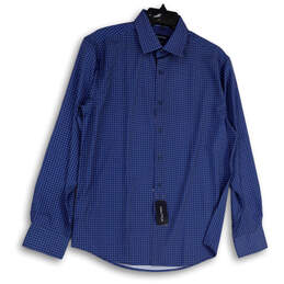 NWT Womens Blue Plaid Classic Long Sleeve Collared Button-Up Shirt Size M