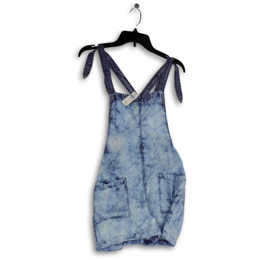 NWT Womens Blue Denim Shoulder Tie Pockets One-Piece Romper Size Small image number 1