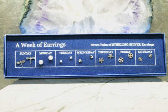 Sterling Silver "A Week Of Earrings" Set w/Blue Box image number 1