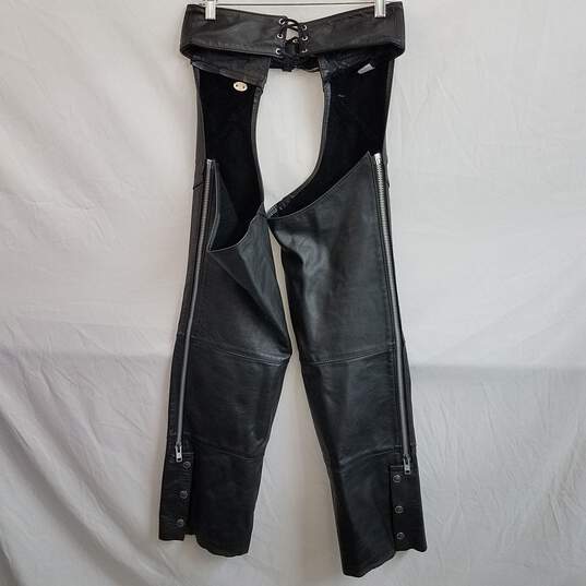 Harley Davidson black leather zip leg motorcycle chaps S image number 2
