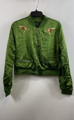 Forever 21 Womens Green Pockets Long Sleeve Full Zip Bomber Jacket Size Large