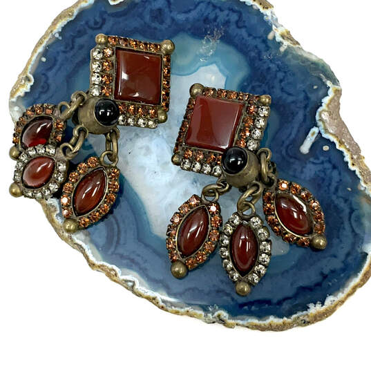 Designer Sorrelli Gold-Tone Red Stone Clip On Fashion Drop Earrings image number 1