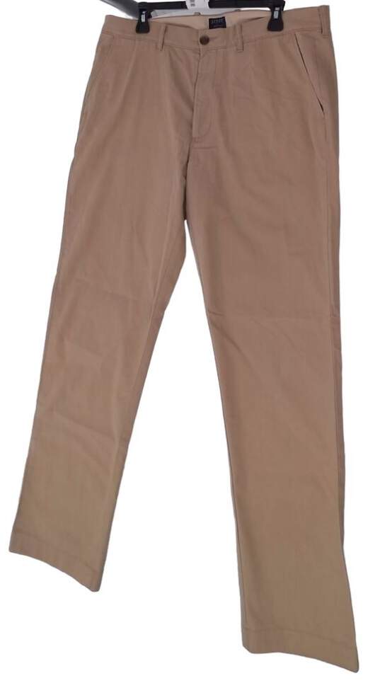Mens Tan Slash Pocket Straight Leg Button Chino Dress Pants Size Large image number 3