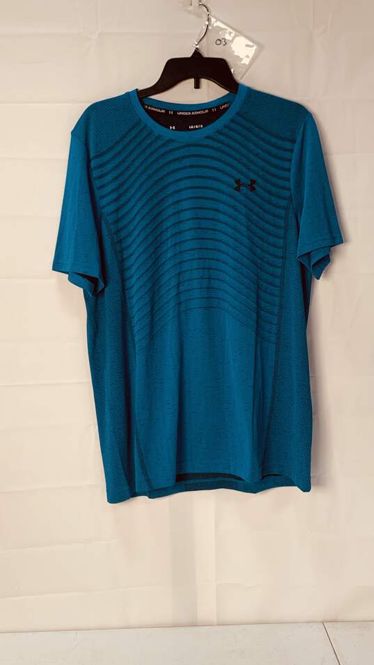 Men's Breathable Blue Under Armor Short Sleeve T-Shirt Size: Large image number 3