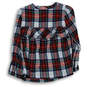 Womens Multicolor Plaid Long Sleeve Round Neck Button Blouse Top Size XS image number 2
