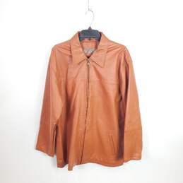 Parko Men Orange Leather Jacket SZ XL