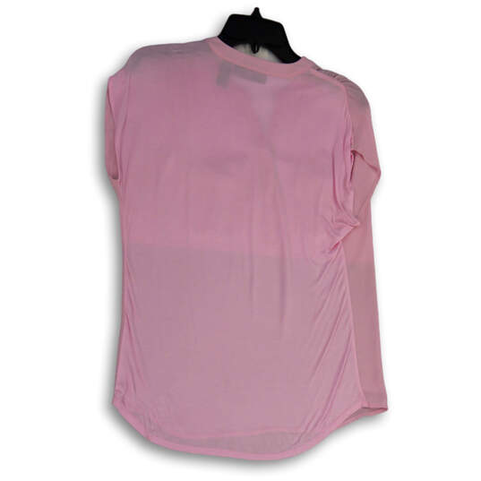 Womens Pink Short Sleeve Front Pockets Split Neck Pullover Blouse Top Sz M image number 2