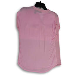 Womens Pink Short Sleeve Front Pockets Split Neck Pullover Blouse Top Sz M alternative image