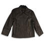 Womens Brown Leather Spread Collar Long Sleeve Full-Zip Jacket Size M image number 1