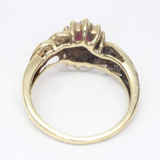 10K Yellow Gold Ruby & Diamond Accent Ring (SZ 5.5) - 2.8g image number 4