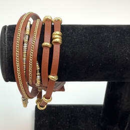 Designer Stella & Dot Maize Gold-Tone Leather Adjustable Wrap Bracelet