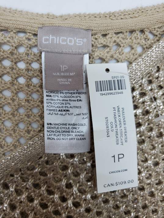 Chico's Open Stitch Pullover V-Neck Sweater Women's Size 1P NWT image number 3