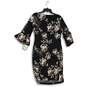 NWT Womens Black Floral Long Bell Sleeve Boat Neck Back Zip Sheath Dress Size 16 image number 2