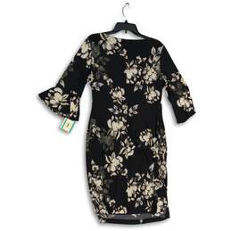 NWT Womens Black Floral Long Bell Sleeve Boat Neck Back Zip Sheath Dress Size 16 alternative image