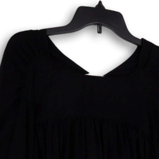 NWT Womens Black Balloon Sleeve V-Neck Hi-Low Hem Pullover Blouse Top Sz S image number 4