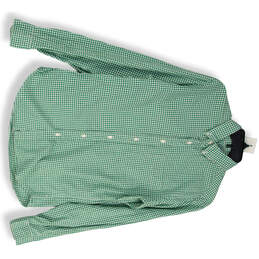 Mens Green White Gingham Collared Long Sleeve Casual Button-Up Shirt Size S