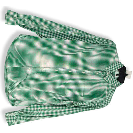 Mens Green White Gingham Collared Long Sleeve Casual Button-Up Shirt Size S image number 1