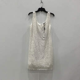 NWT Womens White Sequin Sleeveless Round Neck Back Zip Shift Dress Size 8 alternative image