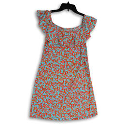 Womens Orange Blue Printed Square Neck Ruffle Short A-Line Dress Size XS alternative image