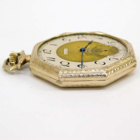 Vintage Elgin 14K White Gold Etched Open Face Pocket Watch 52.1g image number 2