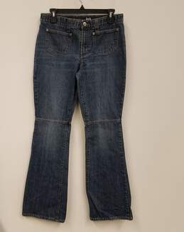 Womens Blue Denim Medium Wash Pockets Stretch Bootcut Leg Jeans Size 30X44