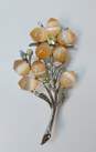 Vintage Coro Silvertone Orange Cats Eye & Yellow Rhinestones Flower Buds & Leaves Brooch 38.9g image number 2