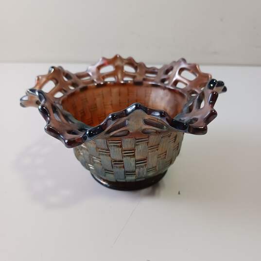 Fenton Carnival Glass Blackberry Basket Vase image number 1