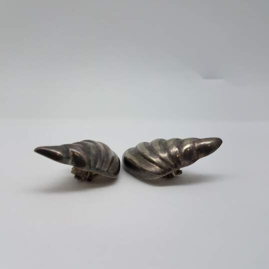 Sterling Silver Sea Shell Clip Back Vintage Earrings 17.8g image number 3
