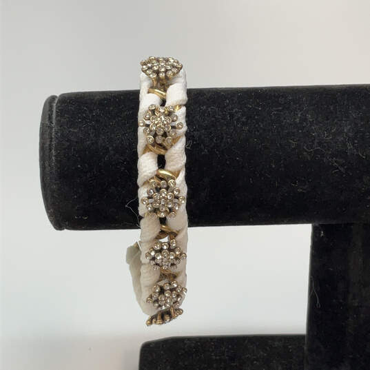 Designer J.Crew Gold-Tone Crystal Pave White Ribbon Wrapped Chain Bracelet image number 1