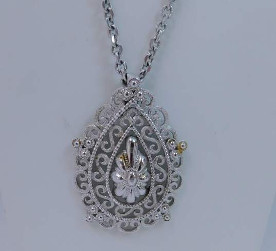 Vintage Crown Trifari Silver Tone Pendant Necklace 46.8g image number 3