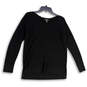 Womens Black Tight Knit Long Sleeve V-Neck Side Slit Pullover Sweater Sz M image number 1