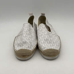 Womens White Monogram Round Toe Slip-On Espadrille Sneaker Shoes Size 10