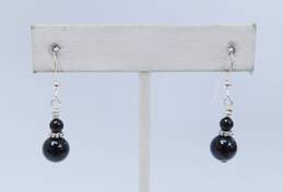 Artisan Mexico 925 Faux Onyx Ball Beaded Drop & Inlay Crescent Post Earrings & Mother of Pearl Wavy Paneled Bracelet 16.4g alternative image
