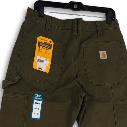 NWT Mens Green Flat Front Rugged Flex Duck Utility Work Pants Size 34X30 image number 4