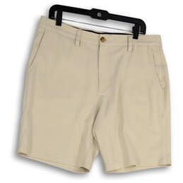 Mens Beige Flat Front Slash Pocket Regular Fit Classic Chino Shorts Size 34