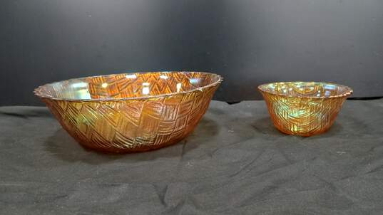 2PC Indiana Glass Orange Iridescent Bowls image number 1