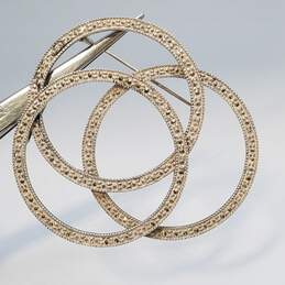 Sterling Silver Diamond Texture 3 Interlocking Rings Brooch 20.7g