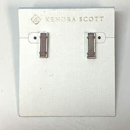 Designer Kendra Scott Silver-Tone Drusy Pink Quartz Stone Stud Earrings alternative image