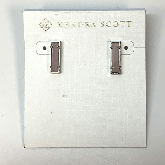 Designer Kendra Scott Silver-Tone Drusy Pink Quartz Stone Stud Earrings image number 2