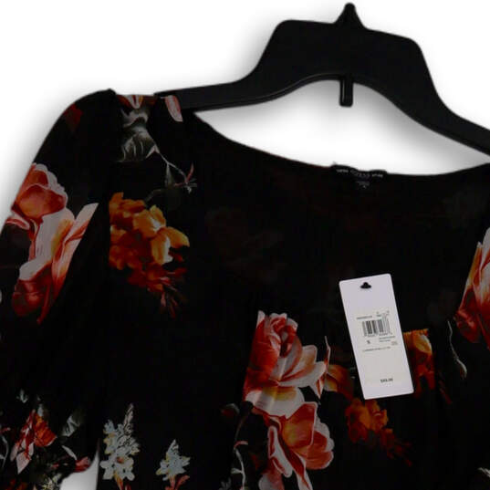 NWT Womens Black Floral Long Sleeve Pullover Cropped Blouse Top Size Small image number 3