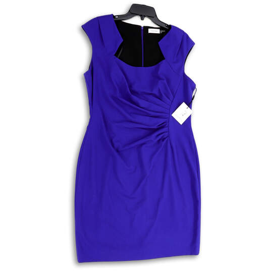 NWT Womens Purple Sleeveless Square Neck Back Zip Short Sheath Dress Size 4 image number 1