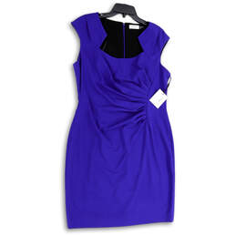 NWT Womens Purple Sleeveless Square Neck Back Zip Short Sheath Dress Size 4