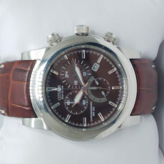 Buy the Citizen Eco-Drive H500 S049628 Chandler Chronograph Brown & Silver  Watch | GoodwillFinds