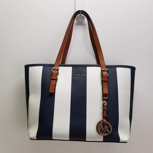 Buy the Michael Kors Blue, White Shoulder Bag | GoodwillFinds