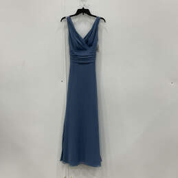 NWT Womens Blue Sleeveless V-Neck Back Zip Maxi Dress Size 6