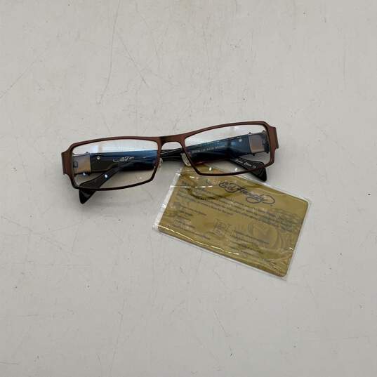 Unisex Brown Blue Light Tattoo UV400 Protection Rectangle Reading Glasses image number 1