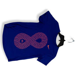 Womens Blue Graphic Short Sleeve Round Neck Pullover T-Shirt Size Medium